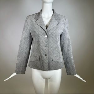 70’s Mollie Parnis Ultra Suede Blazer Woven Pattern Long Sleeve Collared Gray 8